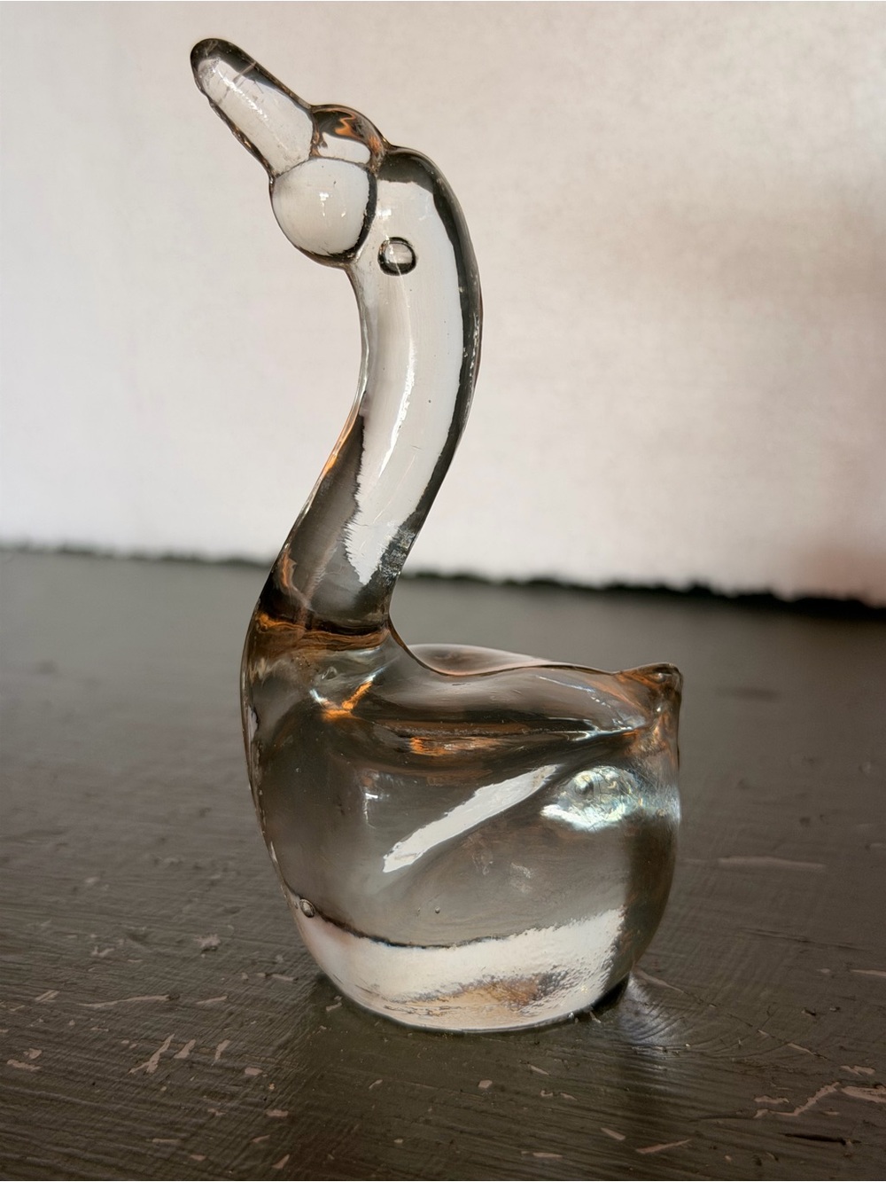 Hand Blown Clear Glass Swan Figurine Small Bird Paperweight Art Sculpture Decor